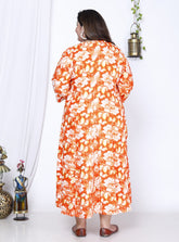 Plus Size Orange Print Flared Long Kurta-400026